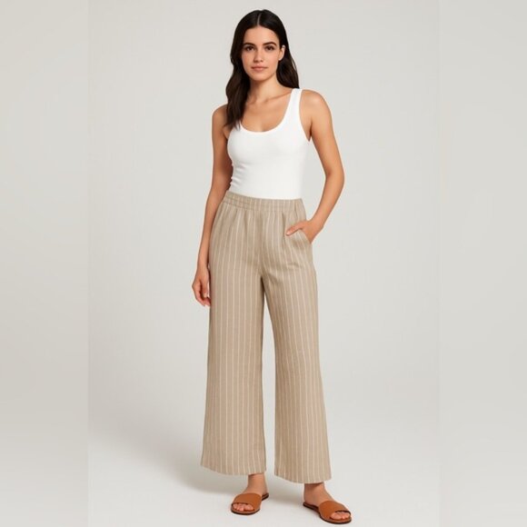 Joie Wide-Leg Linen Blend Pants - Beige Stripe (US L) - Picture 1 of 13